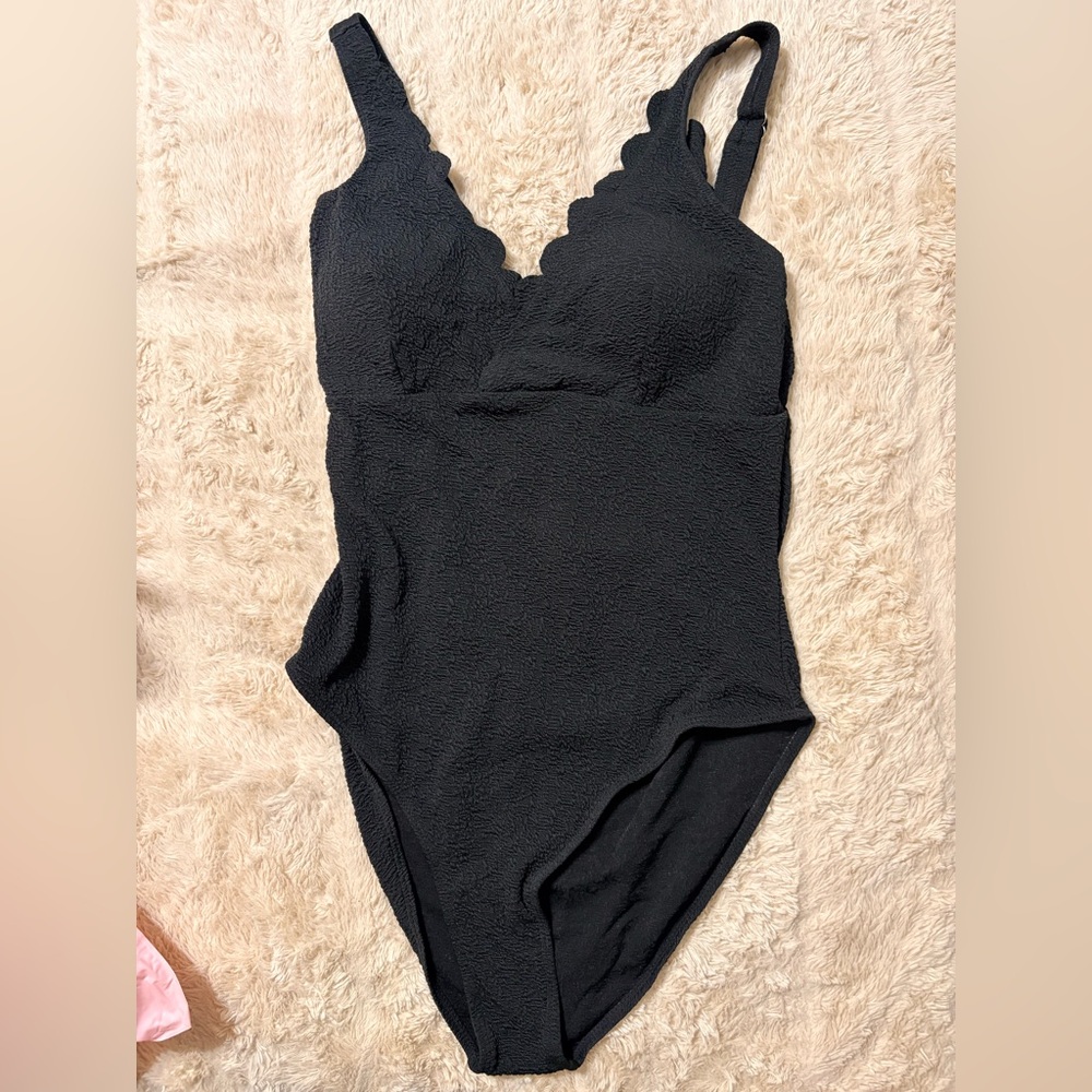 Black One-Piece Textured Swimsuit